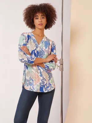 Printed V-Neck Pleated Kelly Blouse