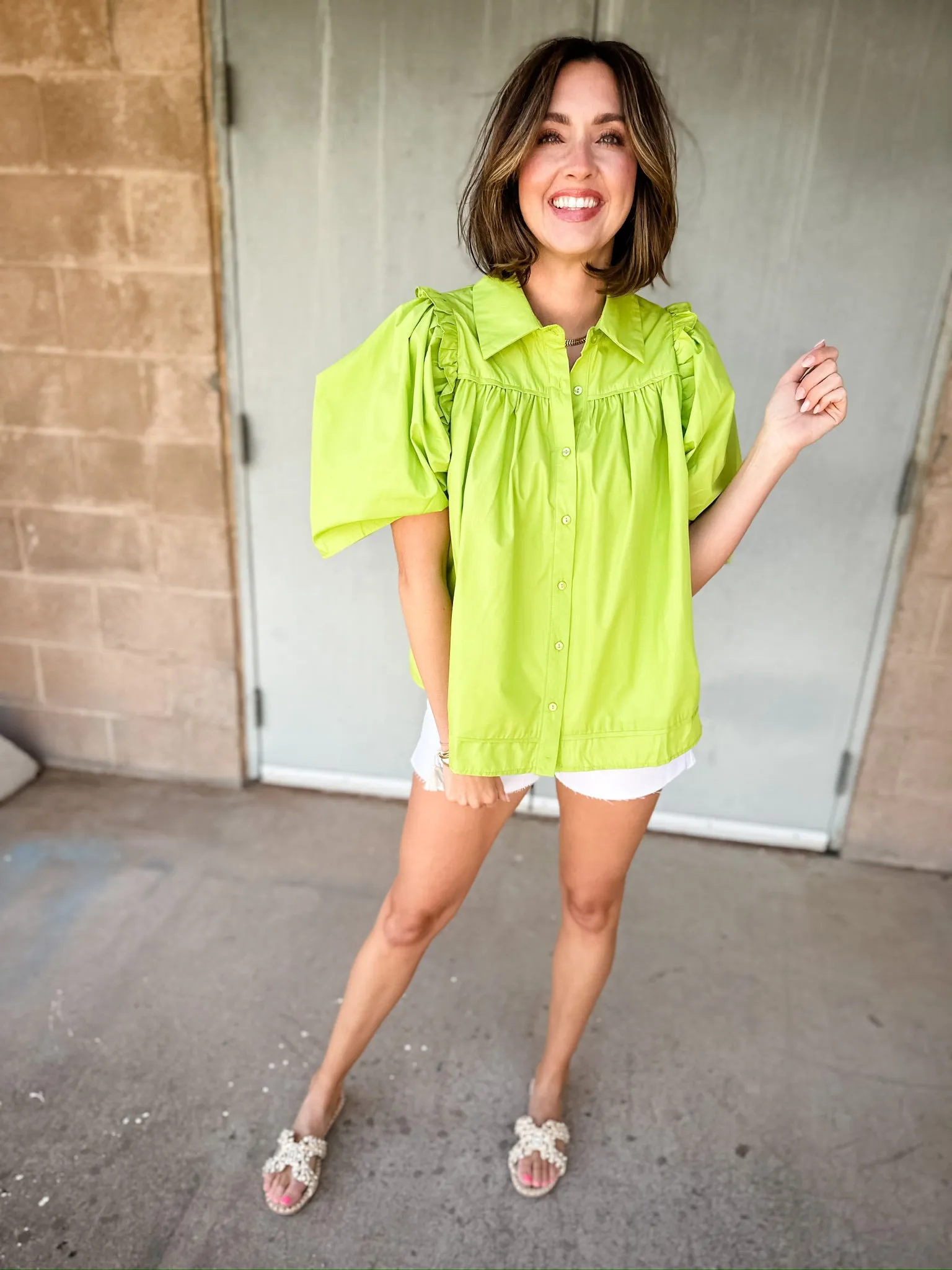 Ruffle Puff Sleeve Button Front Shirt | Kiwi