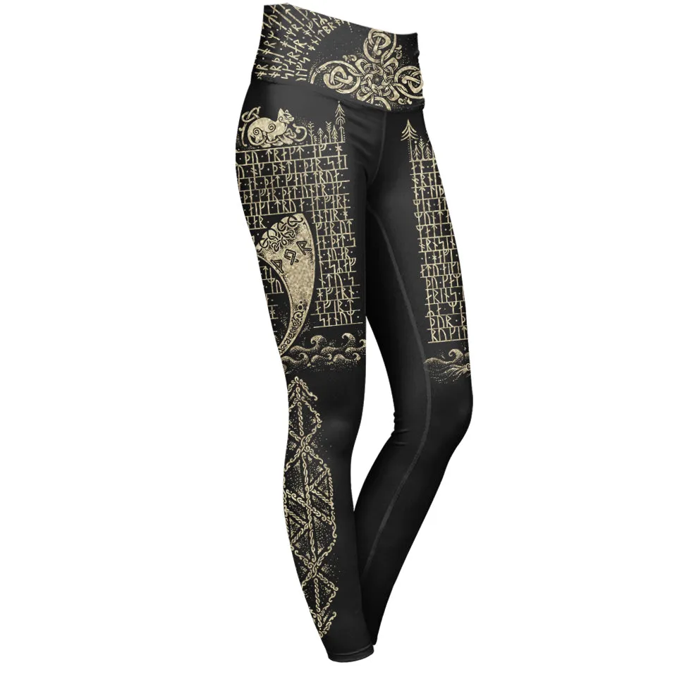 Runes of Thor High Waisted Leggings - Stone Edition