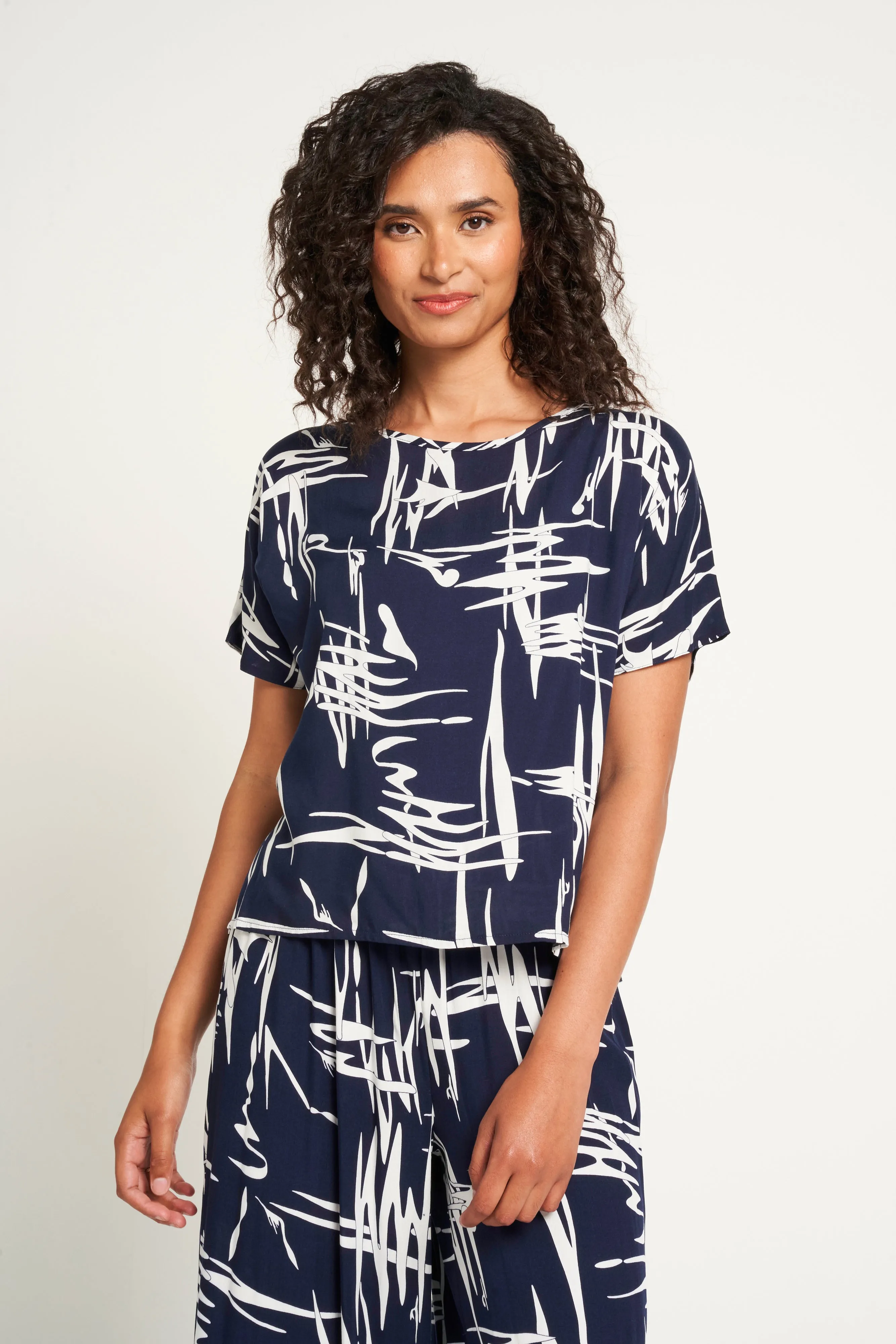 Saloos Cross Hatch Print Boxy Top