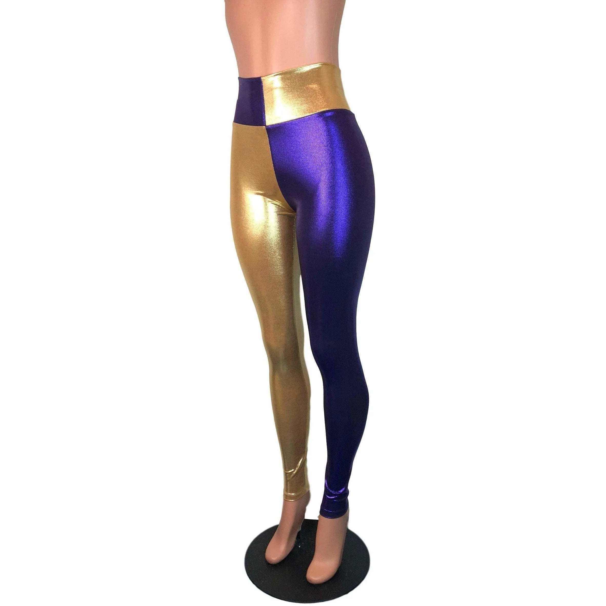 *Sample - Purple & Gold Sports Team Mystique Holographic High Waist Leggings Pants - Final Sale