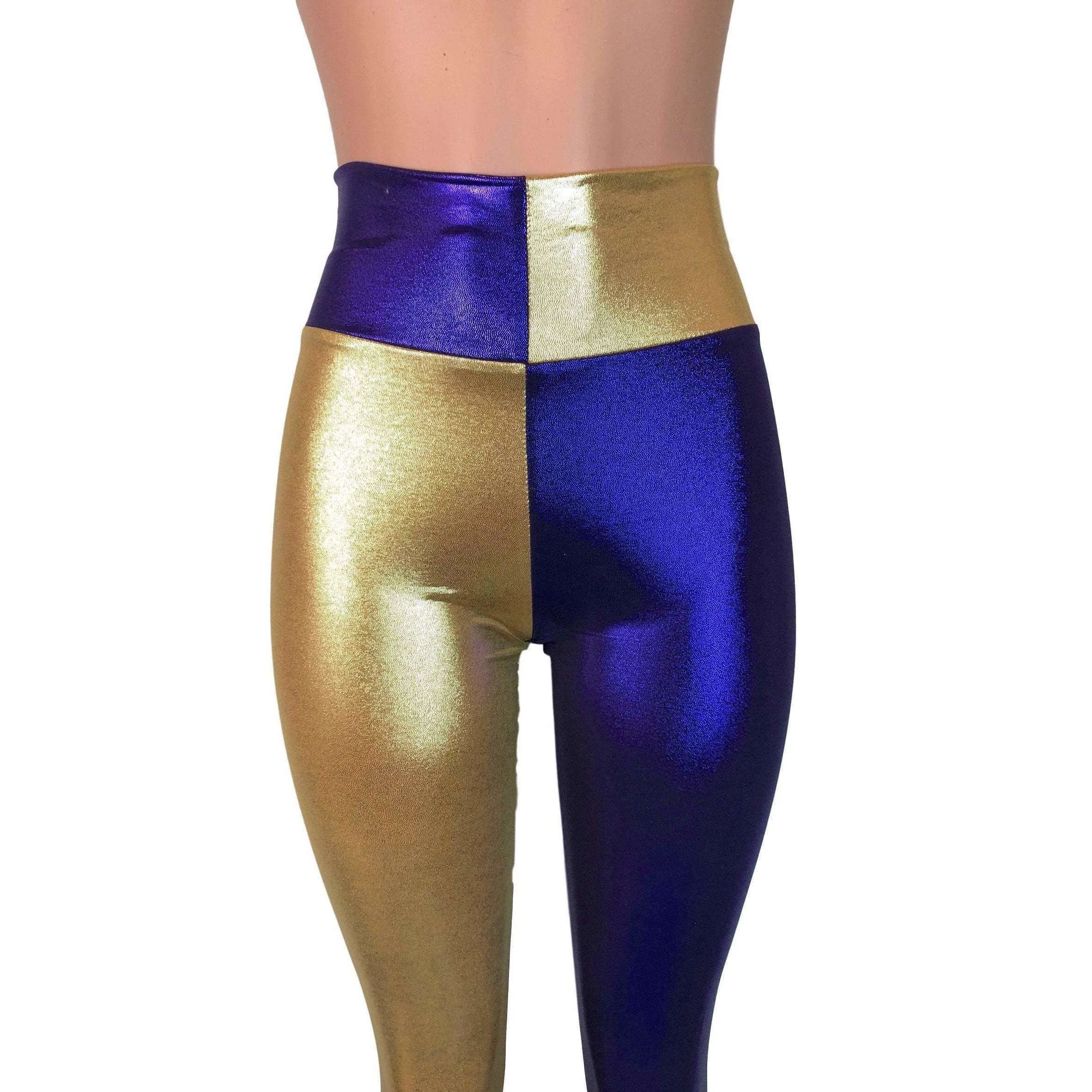 *Sample - Purple & Gold Sports Team Mystique Holographic High Waist Leggings Pants - Final Sale