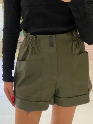 Sherrie khaki Faux Leather High Waist Shorts