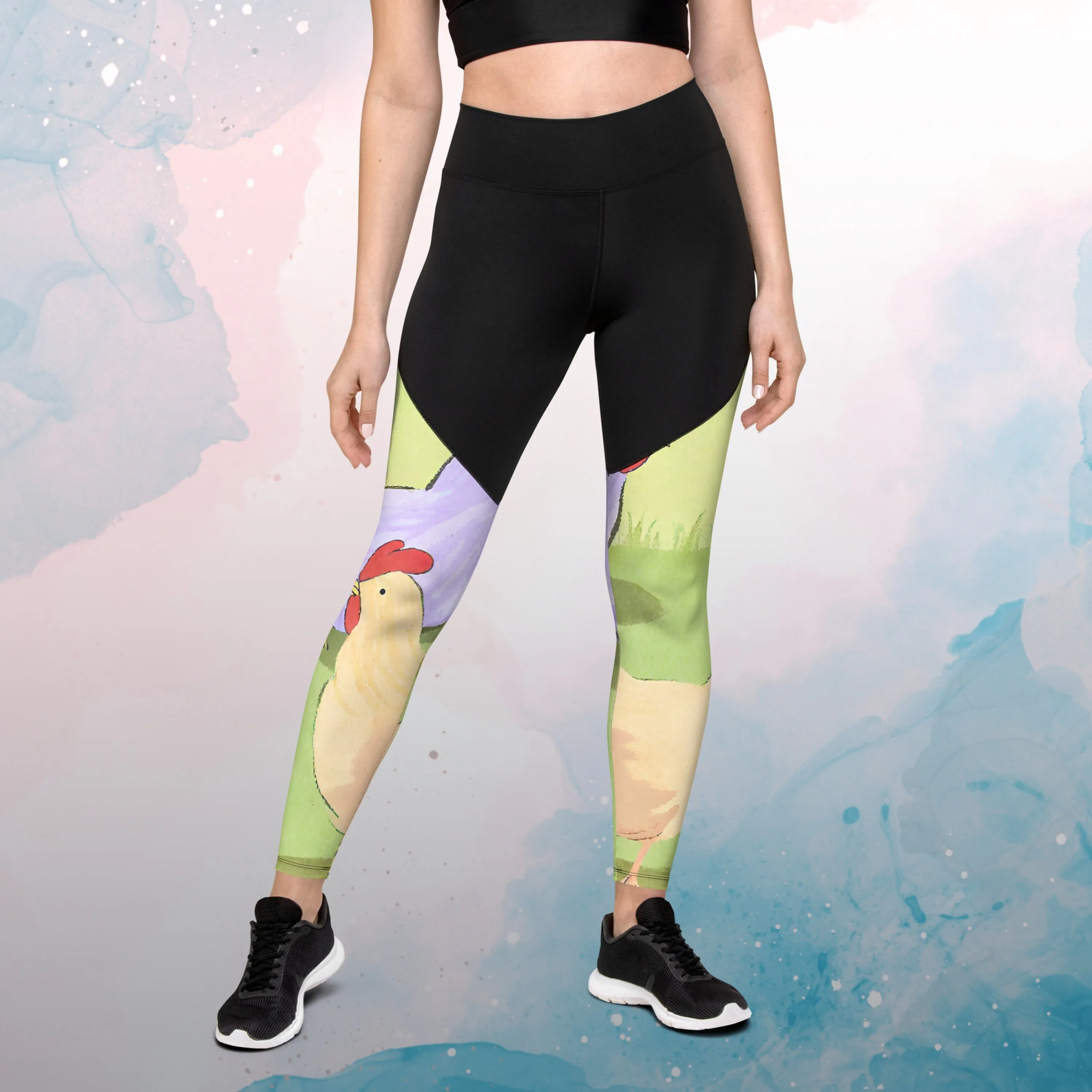 Sketchy Cartoon Chickens Womens Compression Sports Leggings Gym Gift