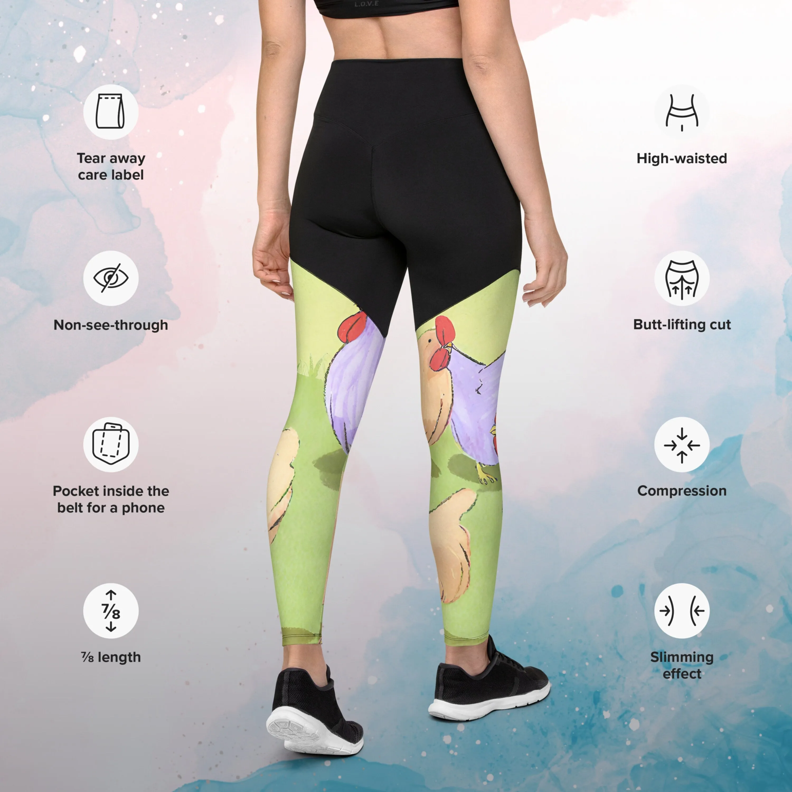 Sketchy Cartoon Chickens Womens Compression Sports Leggings Gym Gift