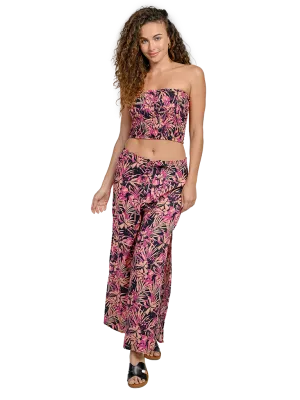 Smocked tube top and side slit pants in a floral print