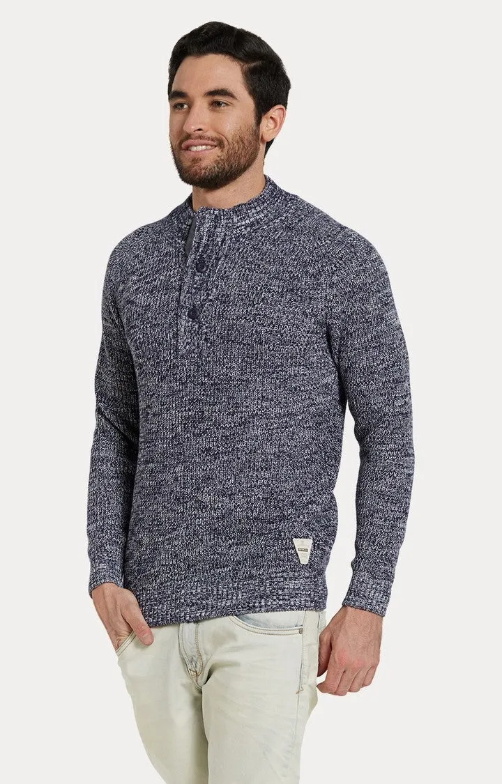 Spykar Blue Melange Slim Fit Sweaters