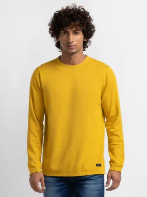 Spykar Sulphur Yellow Cotton Full Sleeve Casual Sweater For Men