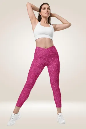 TGC Boutique Hot Pink Glitter Crossover Leggings With Pockets