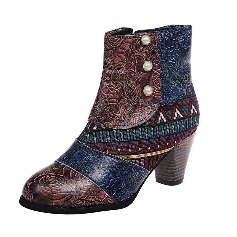 Trendy Ankle Bohemian Waterproof Heel Boots