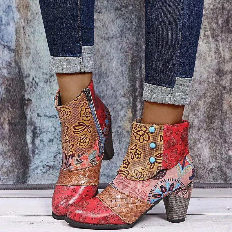 Trendy Ankle Bohemian Waterproof Heel Boots