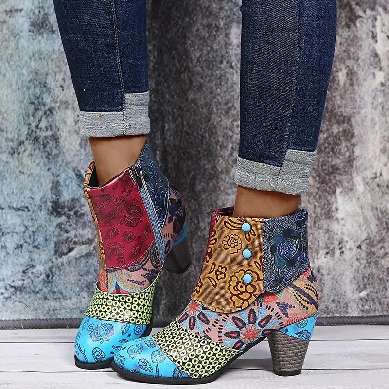 Trendy Ankle Bohemian Waterproof Heel Boots