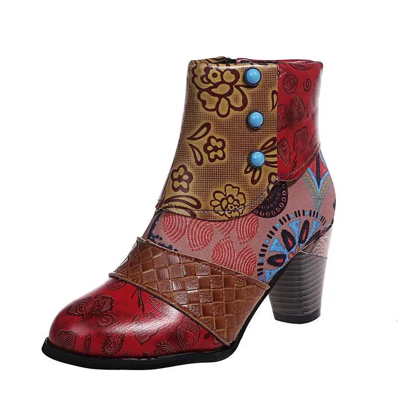 Trendy Ankle Bohemian Waterproof Heel Boots