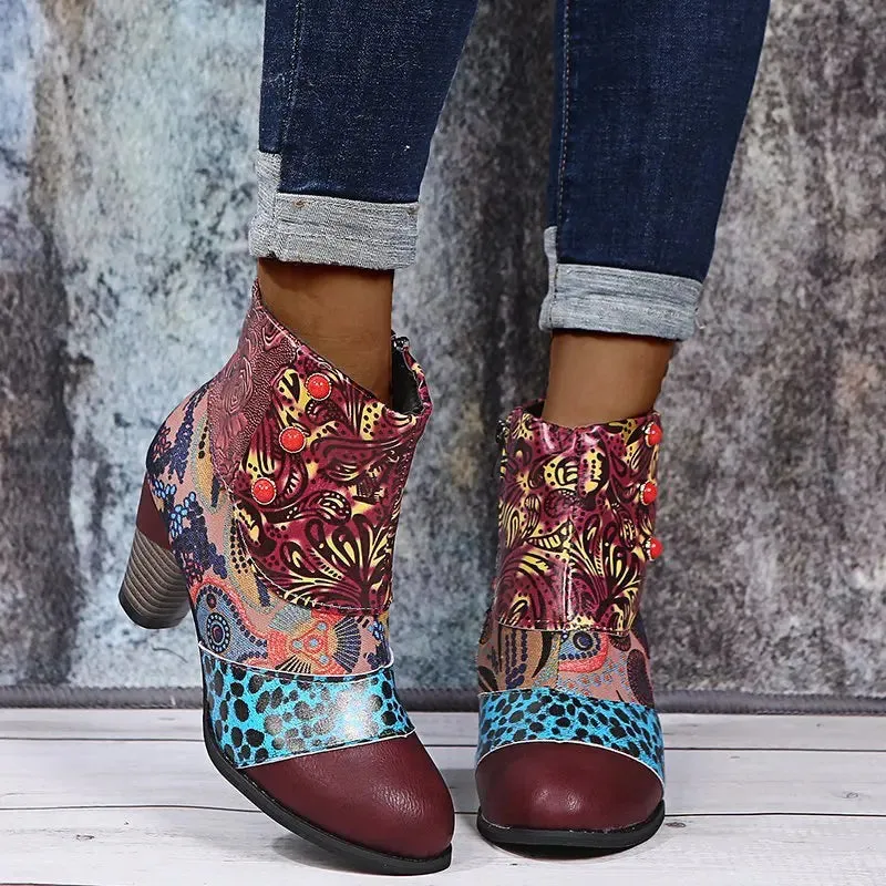 Trendy Ankle Bohemian Waterproof Heel Boots