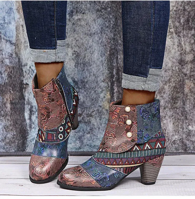 Trendy Ankle Bohemian Waterproof Heel Boots