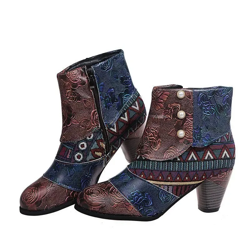 Trendy Ankle Bohemian Waterproof Heel Boots