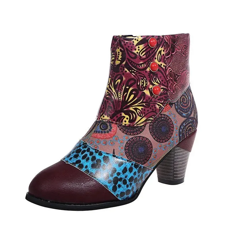 Trendy Ankle Bohemian Waterproof Heel Boots