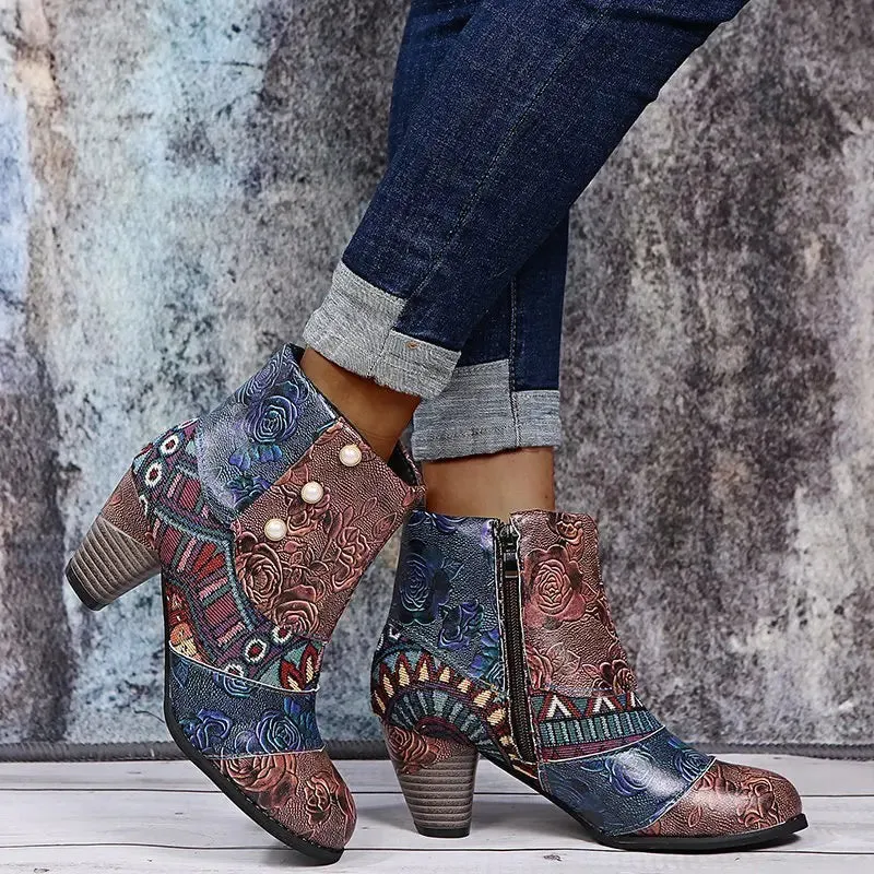 Trendy Ankle Bohemian Waterproof Heel Boots