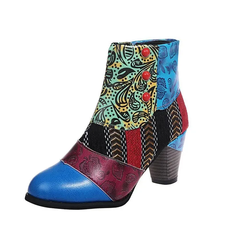 Trendy Ankle Bohemian Waterproof Heel Boots