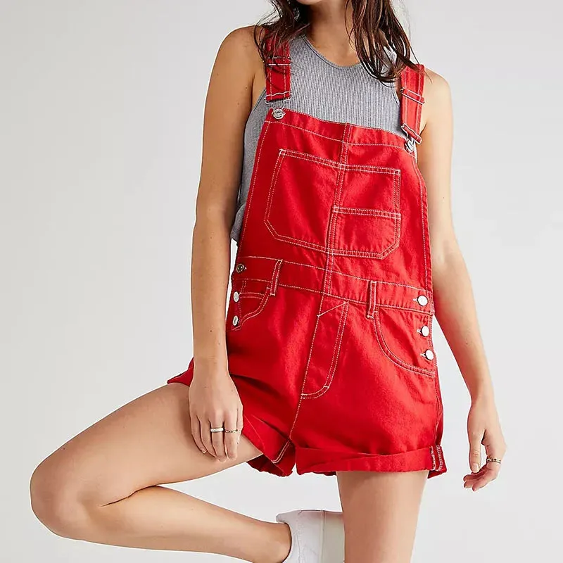 Trendy Sleeveless High Waist Overall Shorts