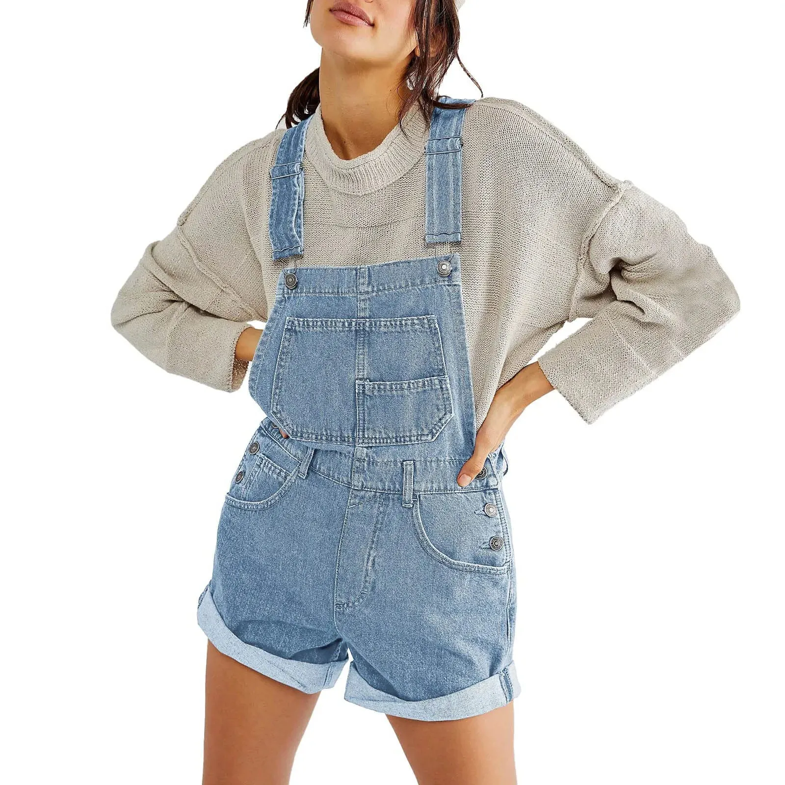 Trendy Sleeveless High Waist Overall Shorts