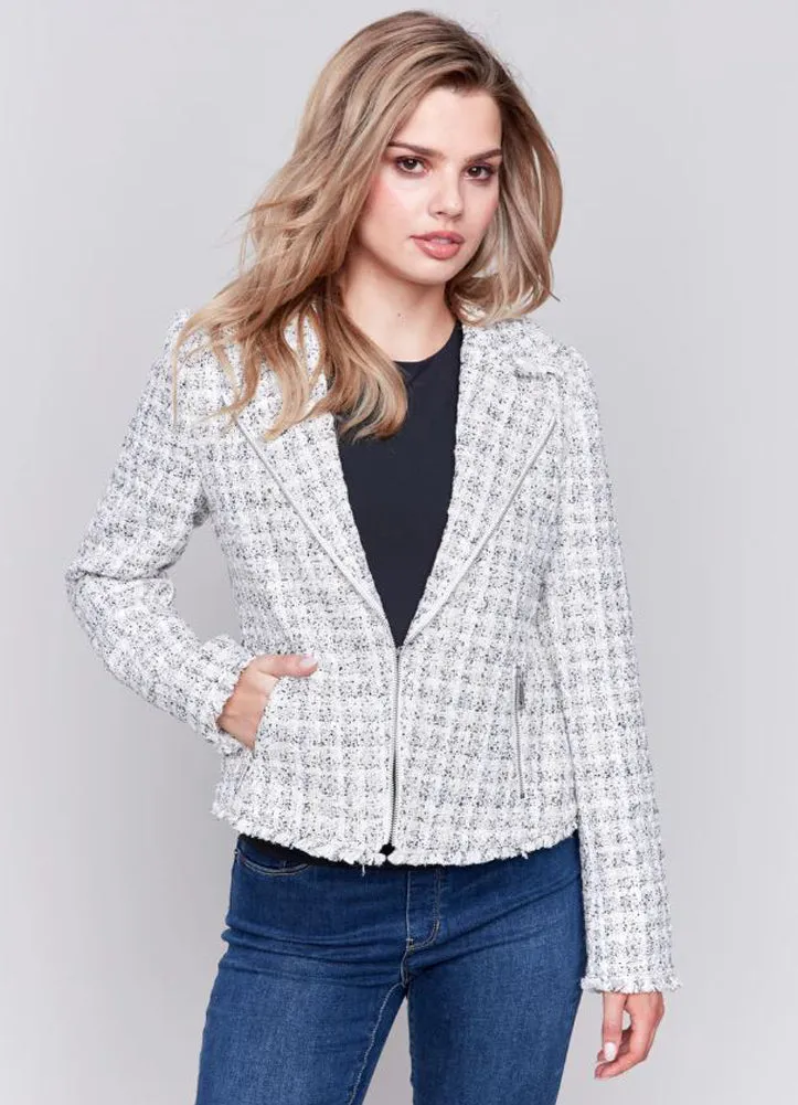 Tweed moto Jacket in White by Charlie B