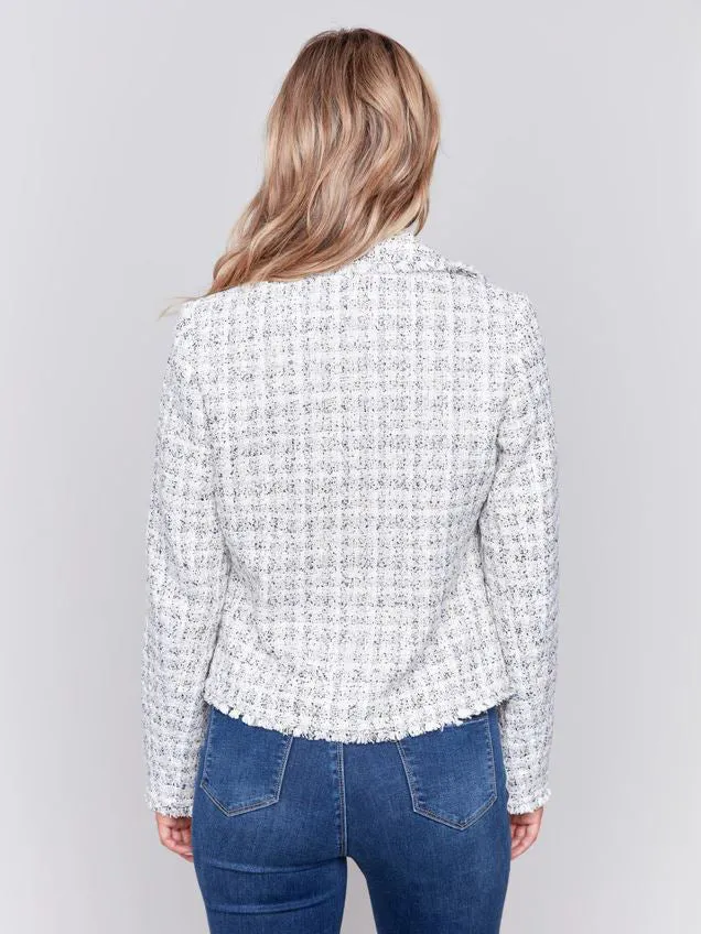 Tweed moto Jacket in White by Charlie B