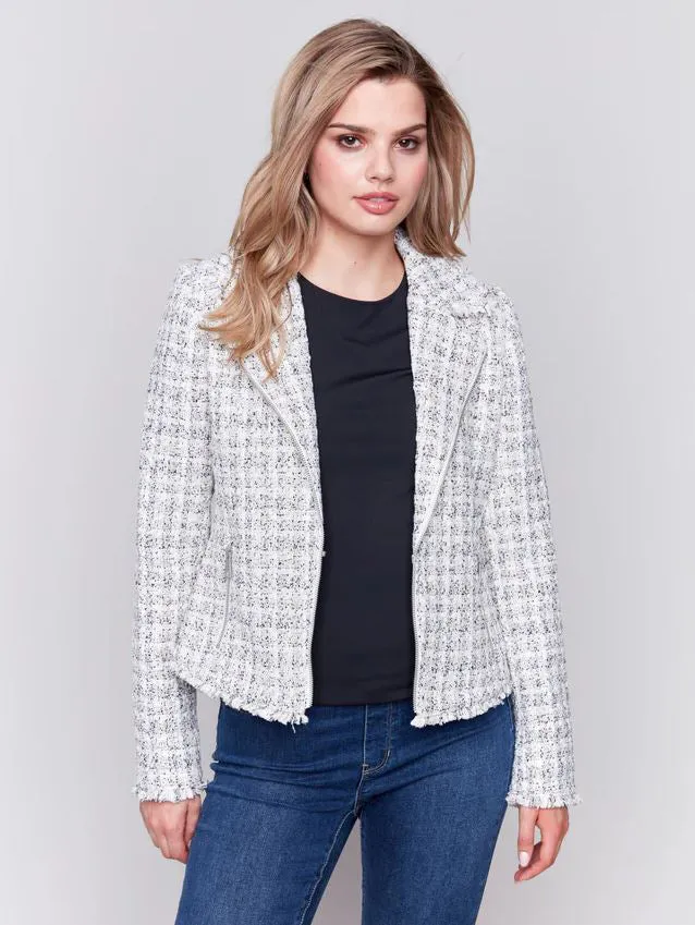 Tweed moto Jacket in White by Charlie B