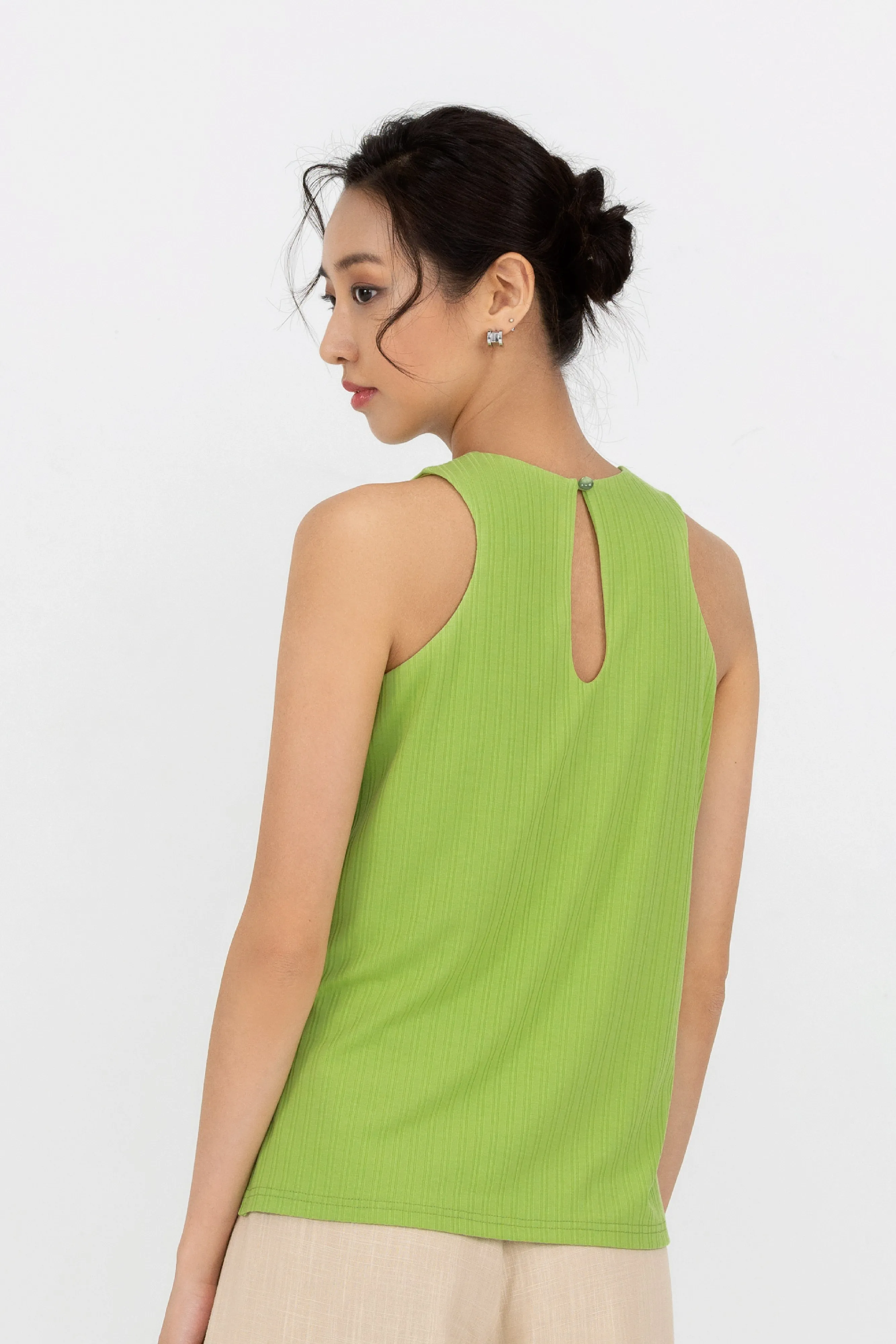 Valerie Ribbed Knitted Tank Top in Lime Green