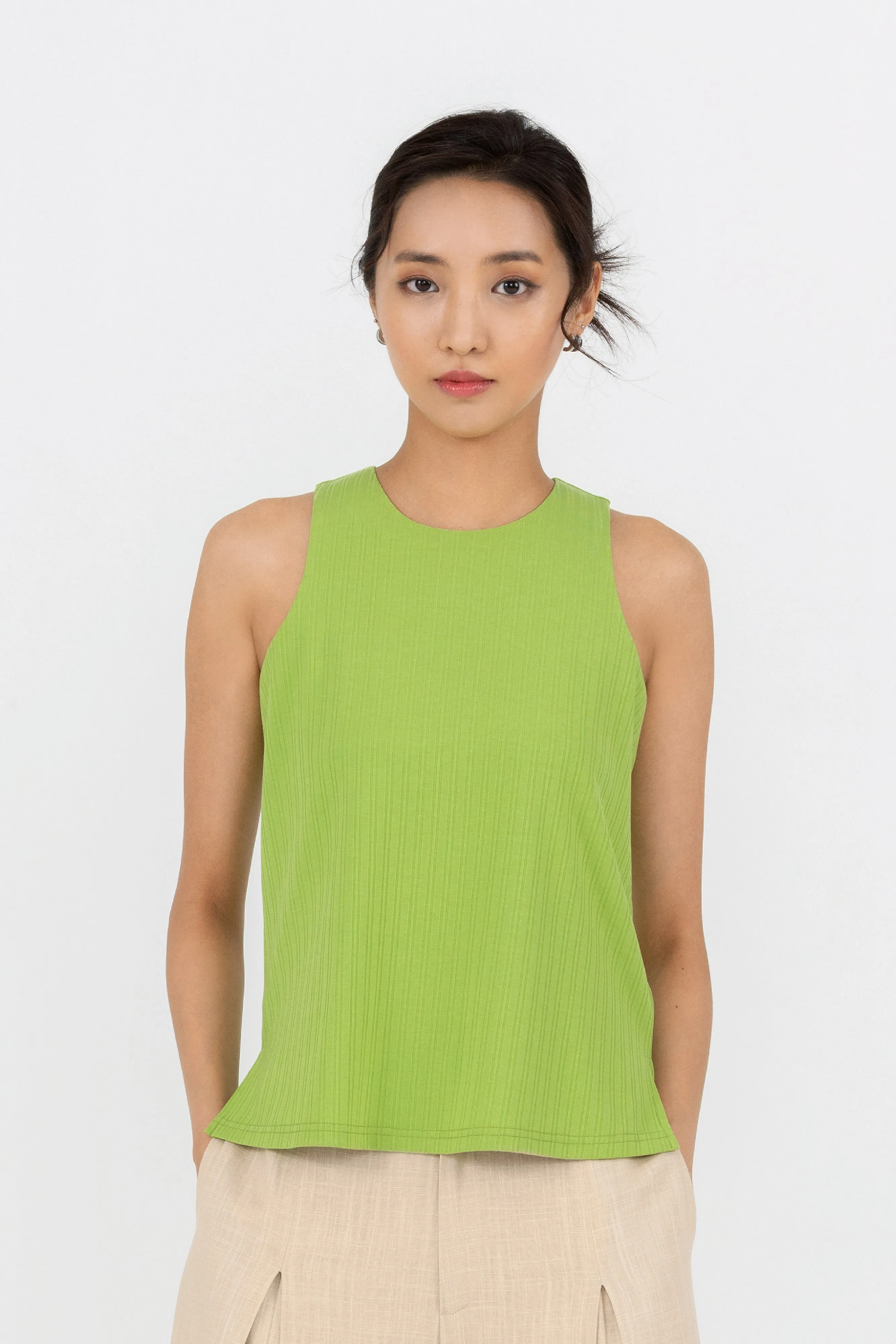 Valerie Ribbed Knitted Tank Top in Lime Green