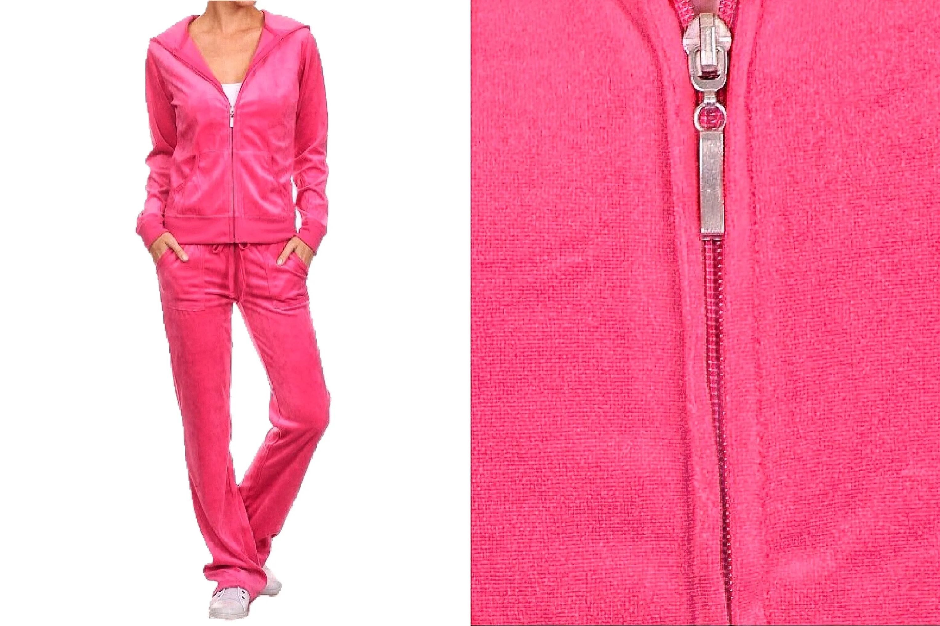 Velour Velvet Hoodie and Pants Tracksuit Set