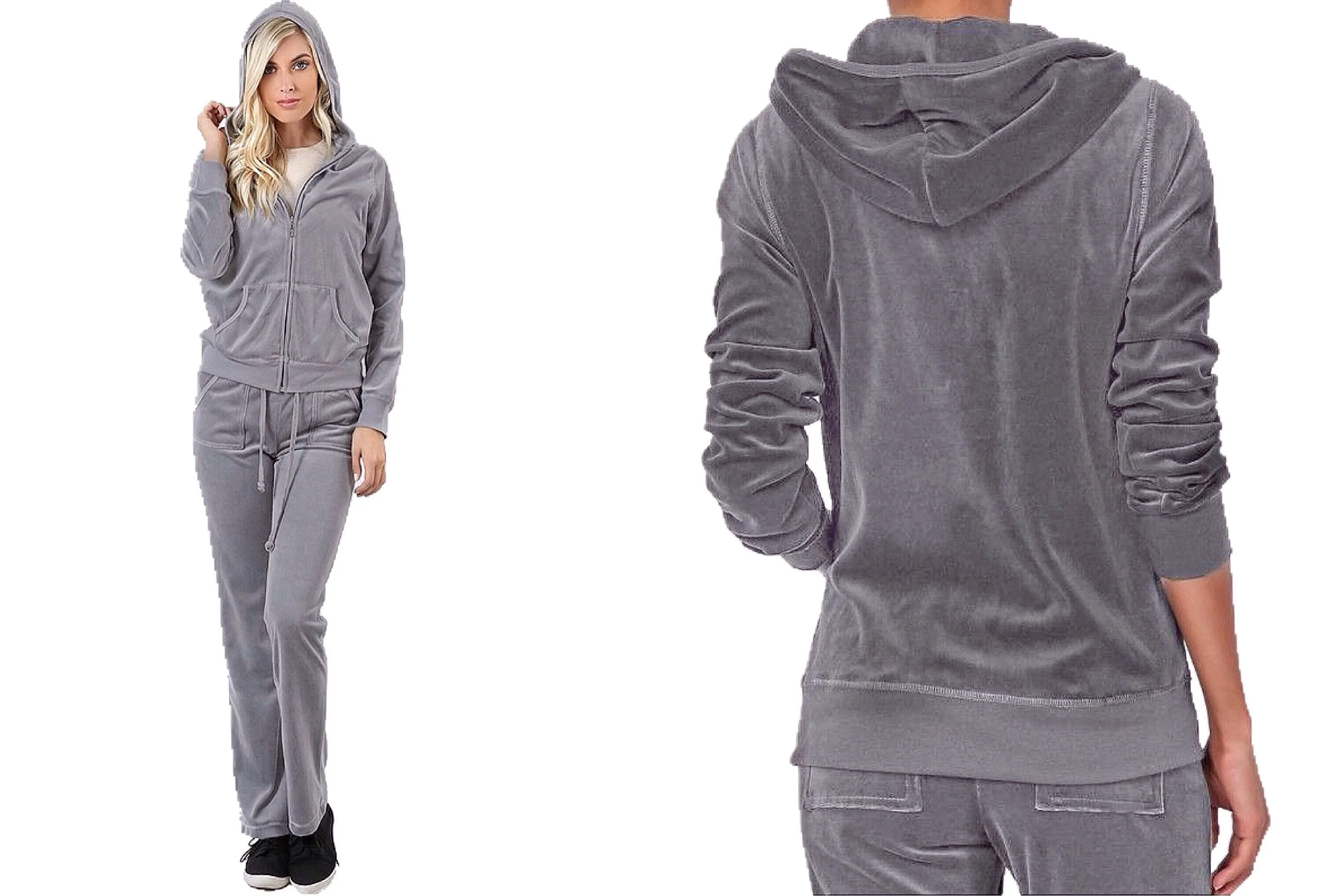 Velour Velvet Hoodie and Pants Tracksuit Set