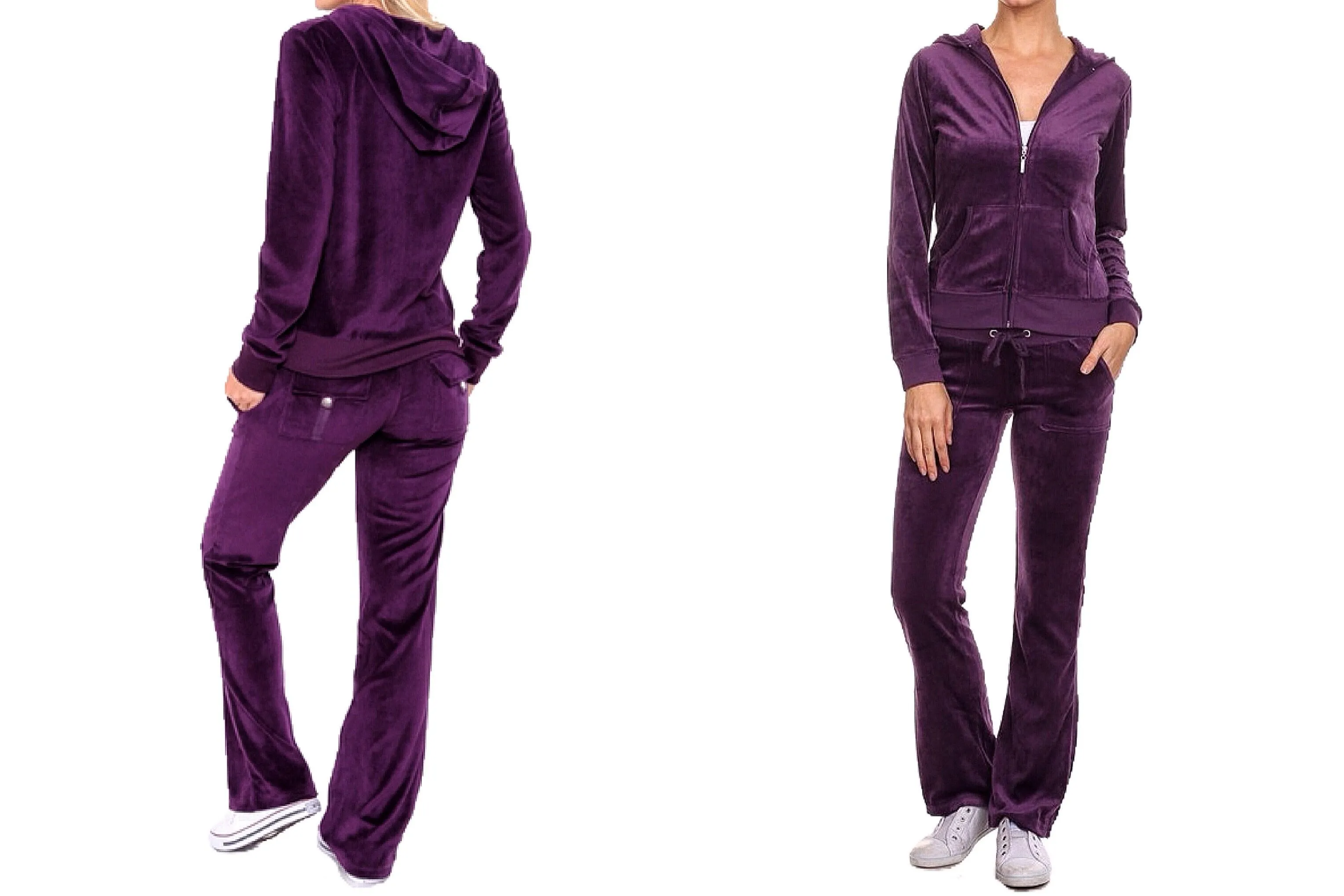 Velour Velvet Hoodie and Pants Tracksuit Set