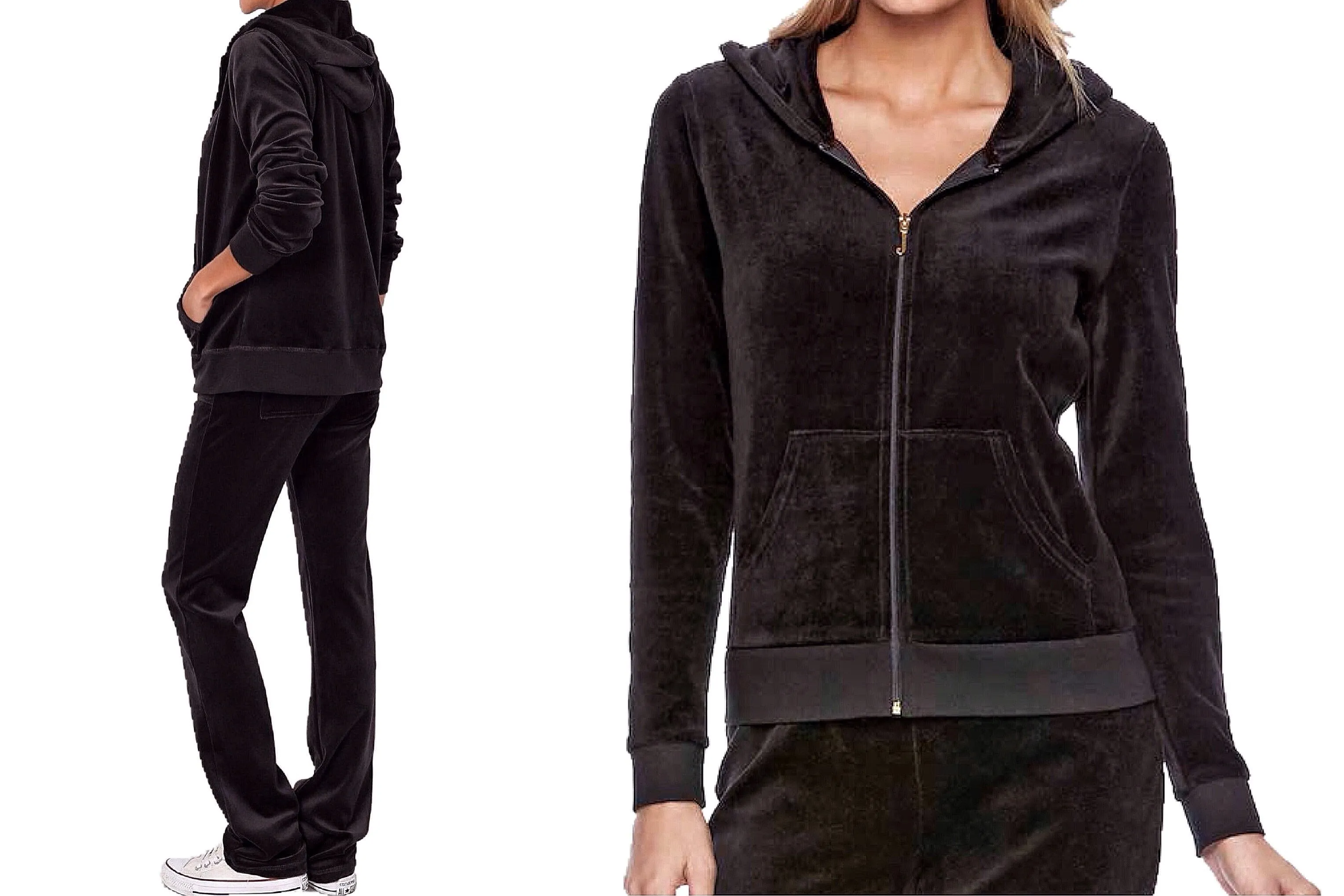 Velour Velvet Hoodie and Pants Tracksuit Set