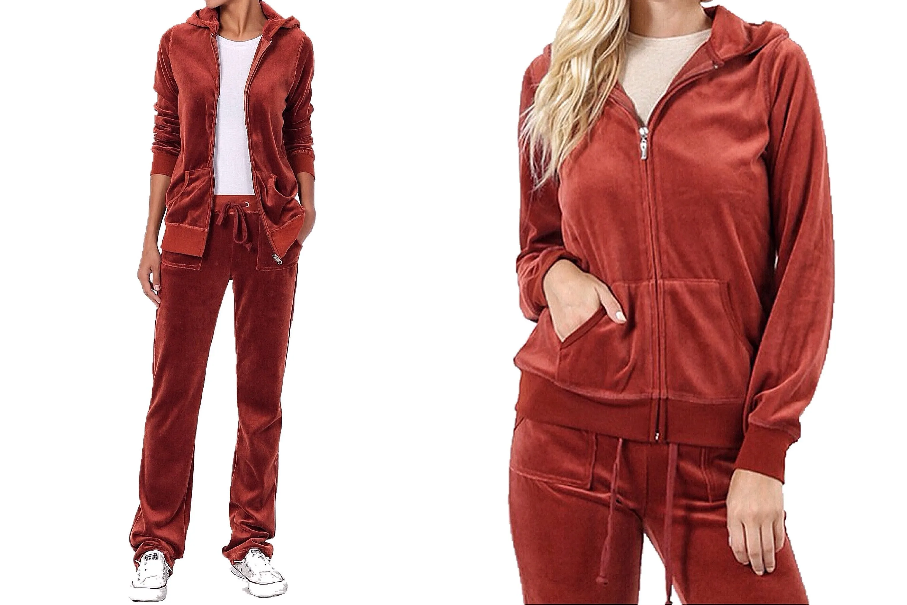 Velour Velvet Hoodie and Pants Tracksuit Set