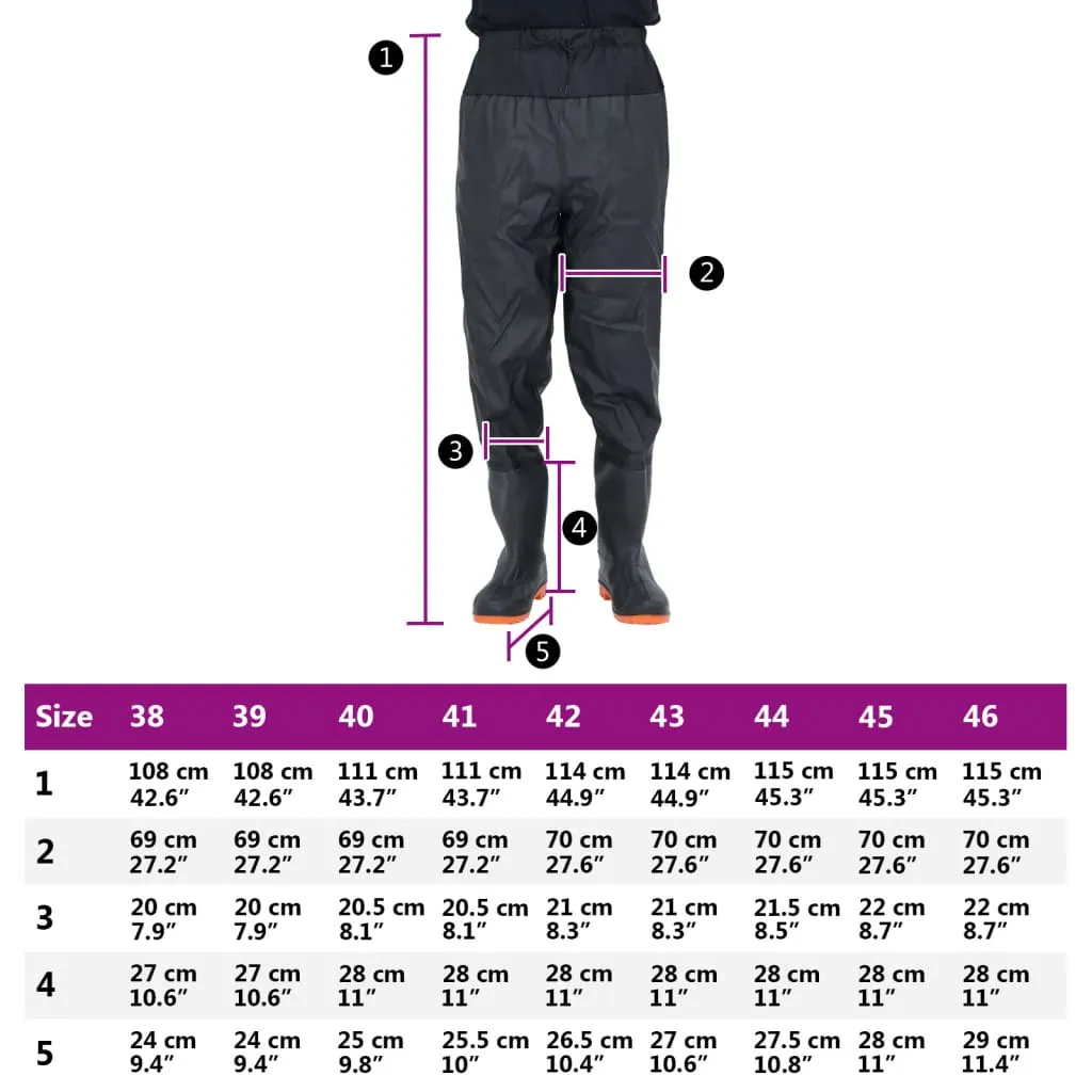 Waist Waders with Boots Black Size 44