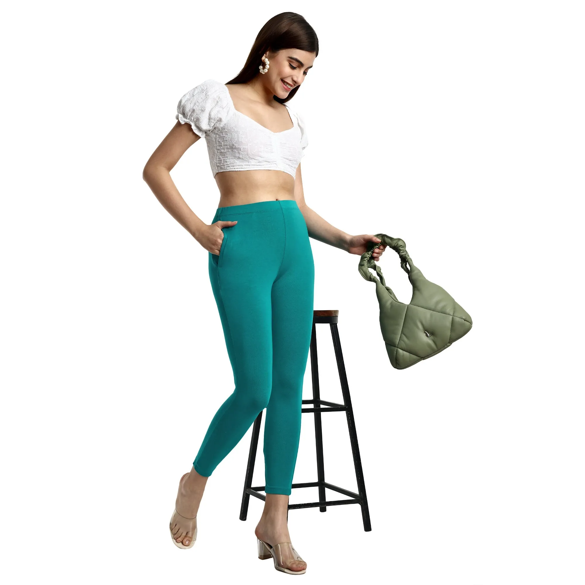 Women Light Jade Green Ankle Length Legging