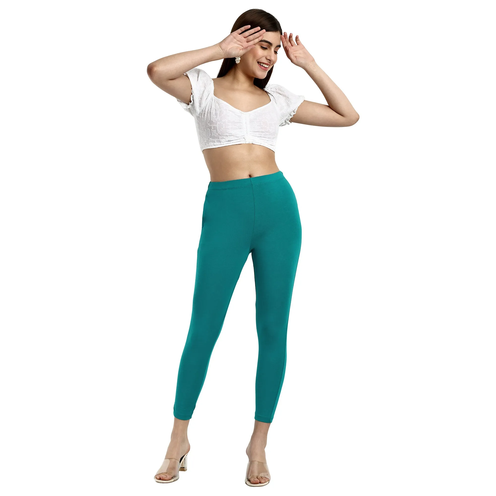 Women Light Jade Green Ankle Length Legging