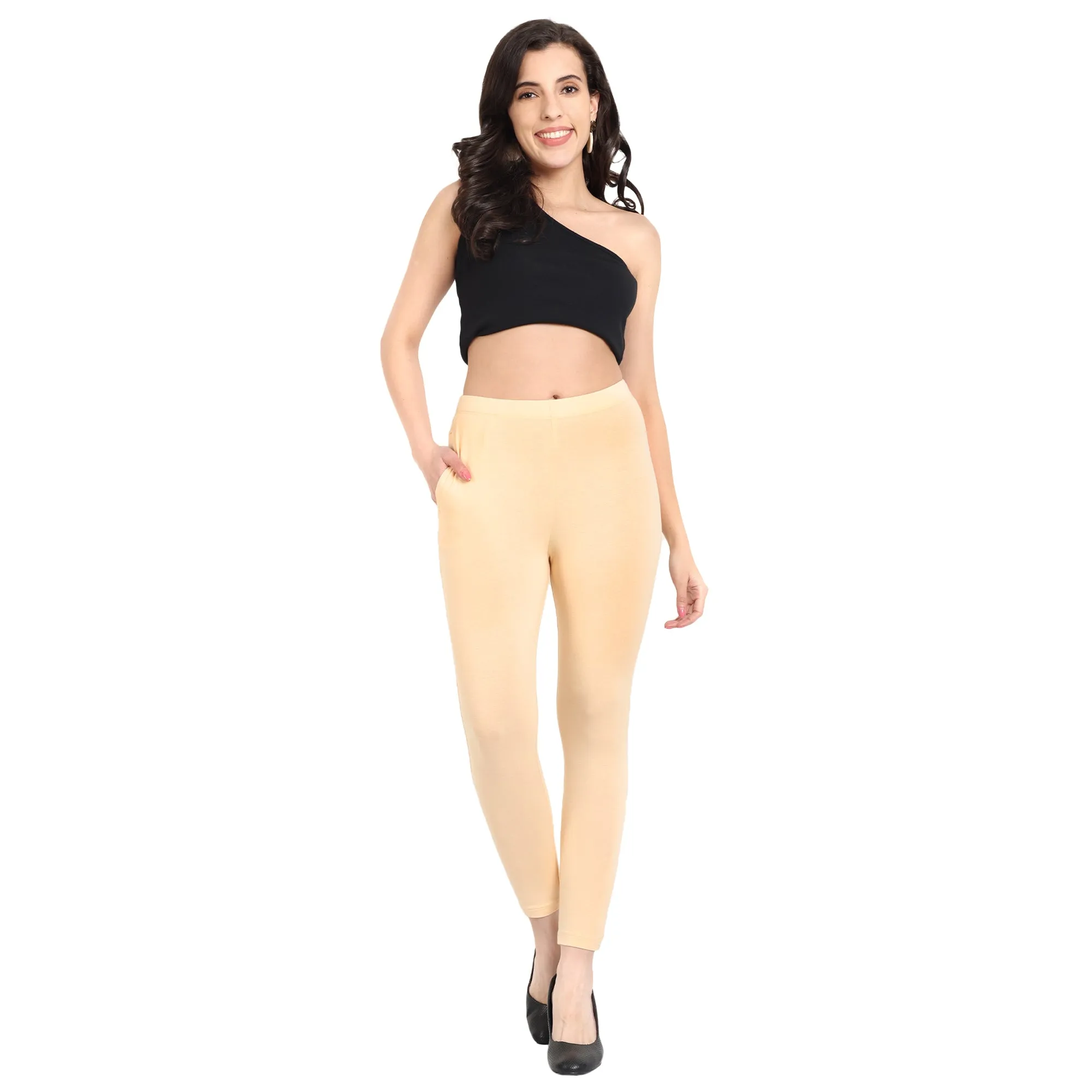 Women Light Peach Ankle Length Legging