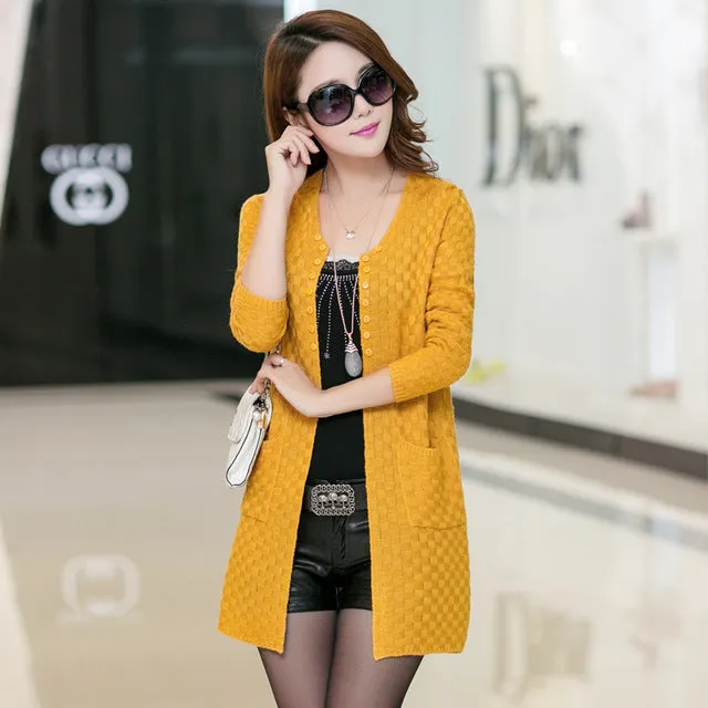 Women's Clothing Soft and Comfortable Coat Women Spring Autumn Knitted V-Neck Long Cardigan Female Sweater Jacket