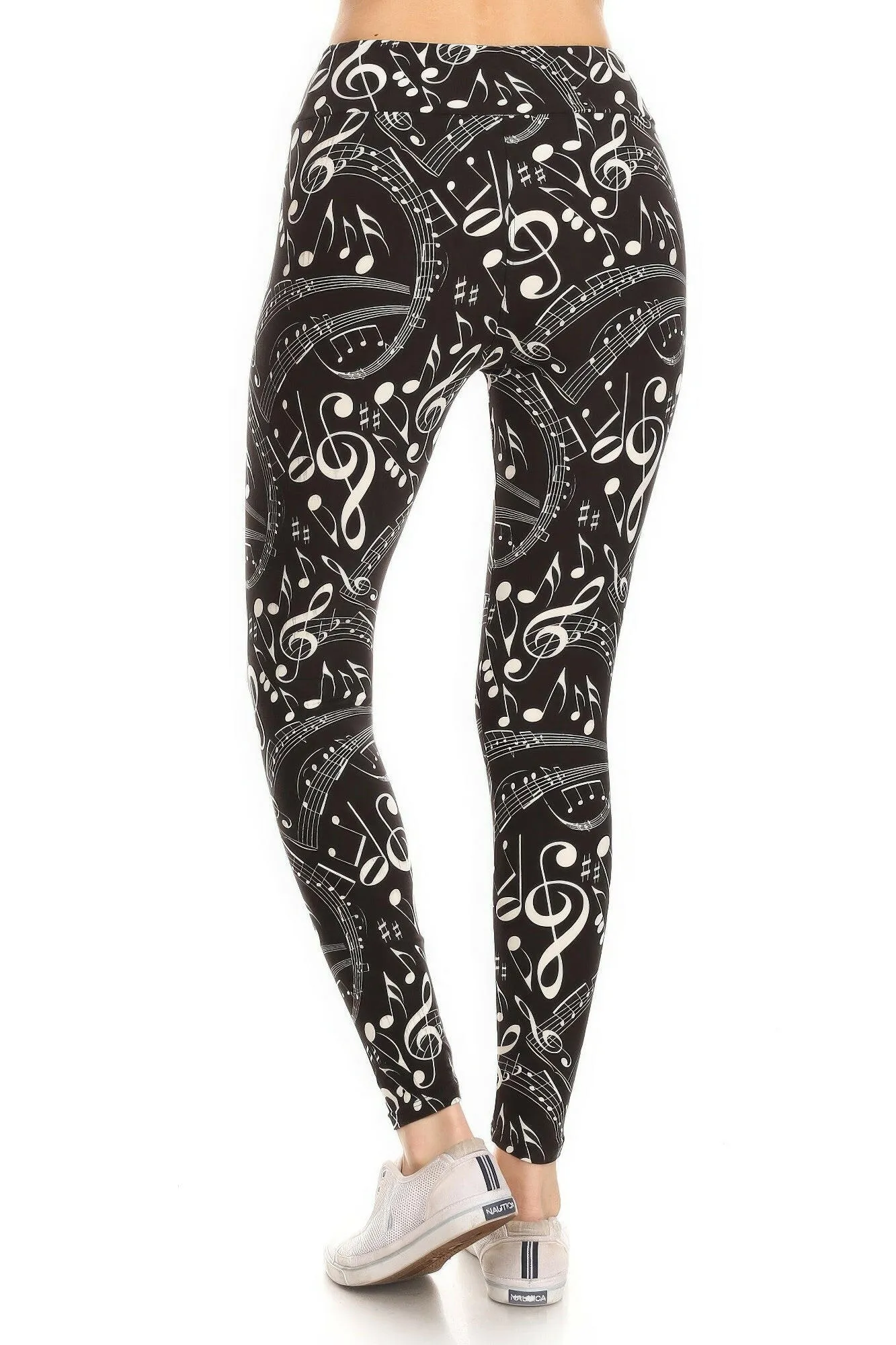 Yoga Style Banded Lined Music Note Print, Full Length Leggings In A Slim Fitting